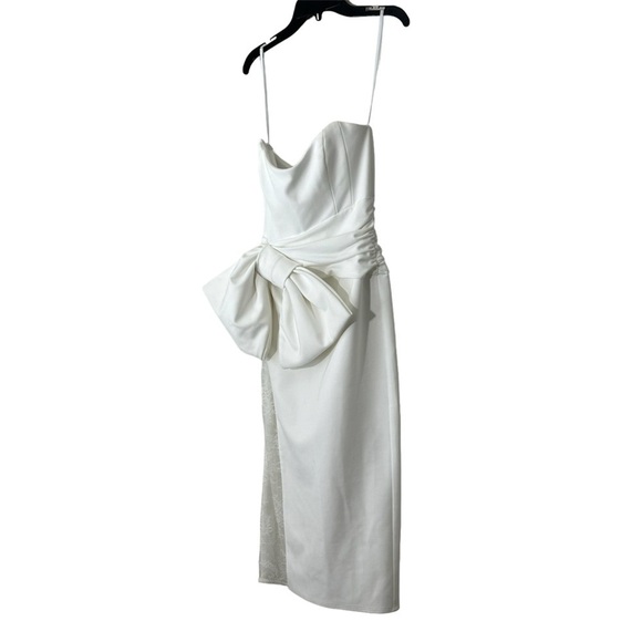 Katie May Natalie Bustier Oversized Bow Lace Insert Bodycon Midi Dress size XS - Picture 4 of 14